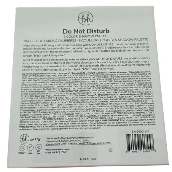 BH Cosmetics Do Not Disturb Nine Color Eye Shadow Palette, Blues & Violets, NWT - Picture 4 of 6